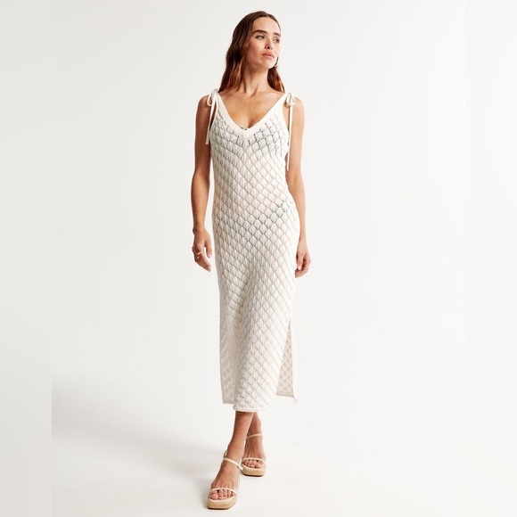 Abercrombie & Fitch Dresses & Skirts - Abercrombie & Fitch Crochet Midi Dress Coverup Cream Beach Vacation Med